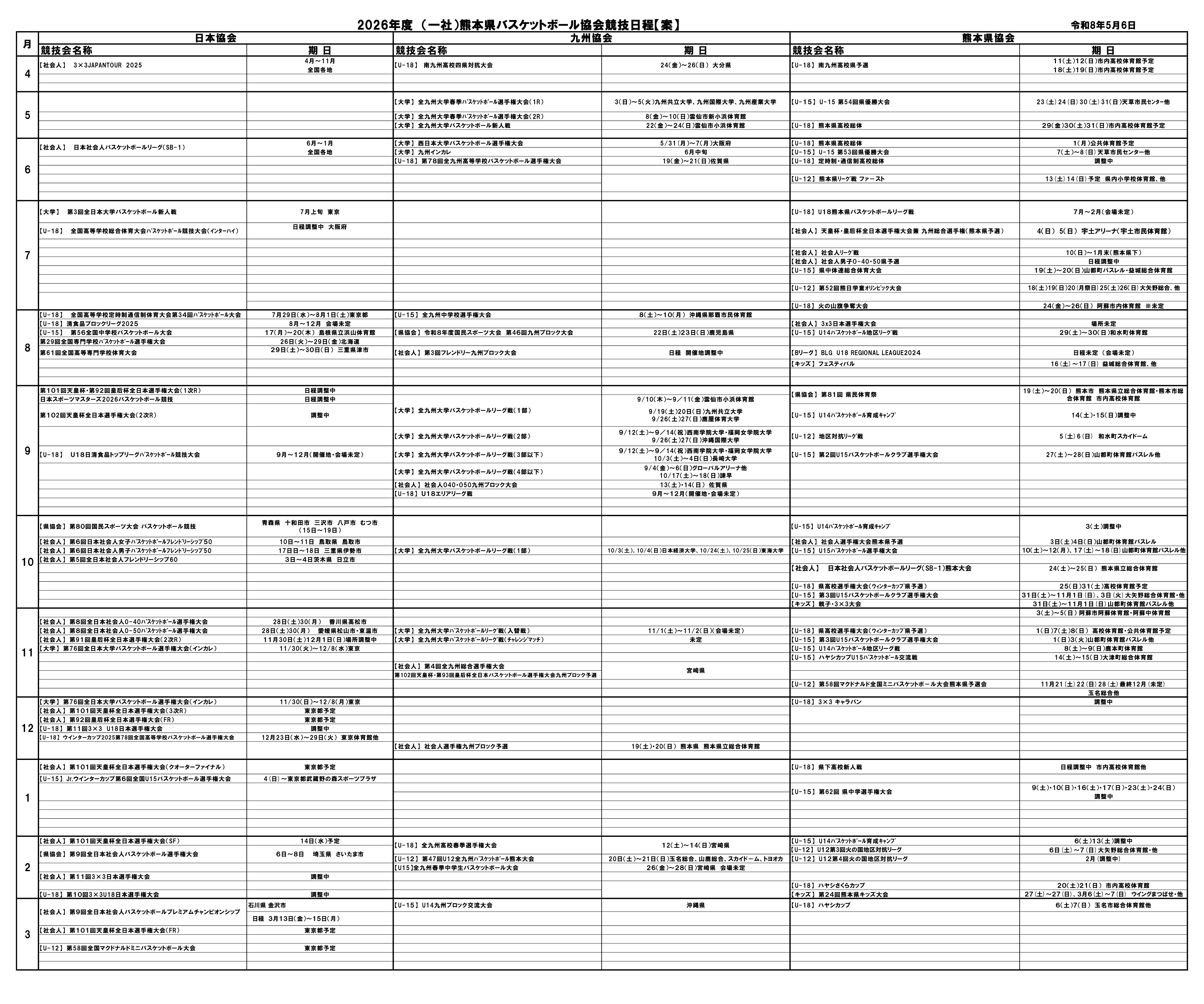 2024年度競技日程